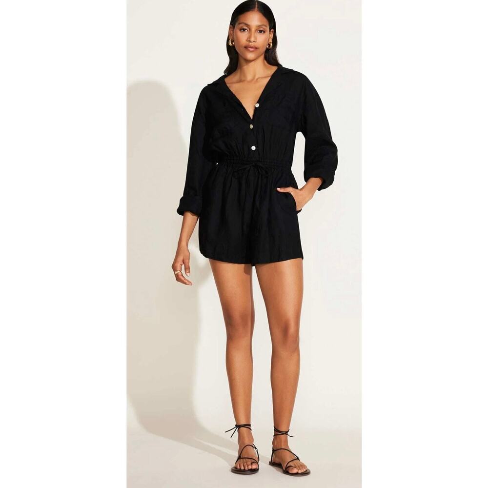 Vitamin A The Getaway Romper - Black EcoLinen NEW
